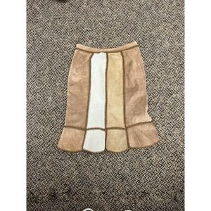 Express Vgt Suede Leather Crochet Patchwork Skirt Lined Scalloped Hem Western‎